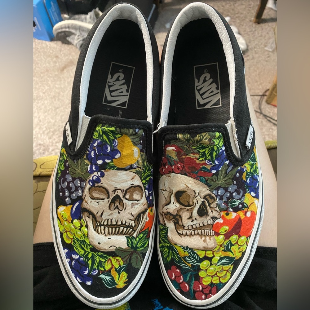 Vans Colorful Skull and Fruit Slip-Ons